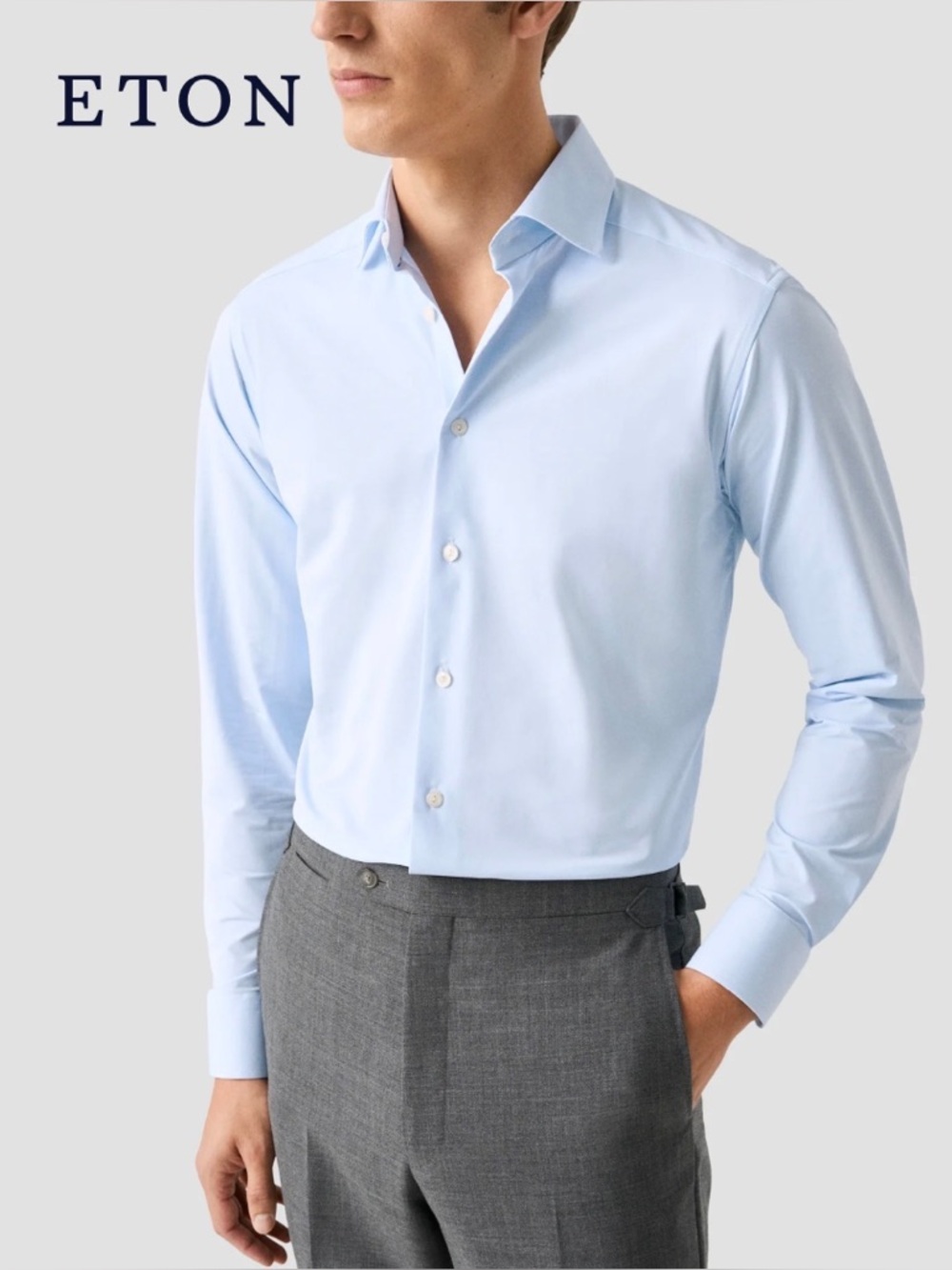 Eton Men’s Blue Dress Shirt Twill Cotton Wedding Career Business Slim Size 43/17